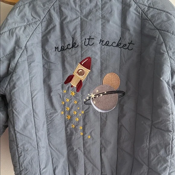 Little Me Gray-Blue Quilted Kids' Puffer Jacket with Space Patch - Picture 4 of 6